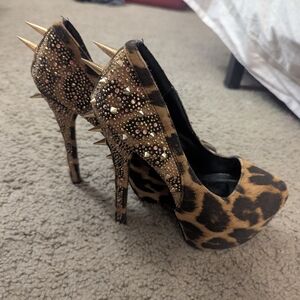 Leopard Print Spiked Heels